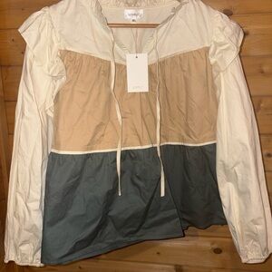 NWT LOVELO Women's Colorblock Blouse - Cream, Tan, and Gray